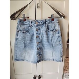 American Eagle Jean‎ Skirt Women's 0 Blue Hi-Rise A-Line Button Fly Denim Cotton